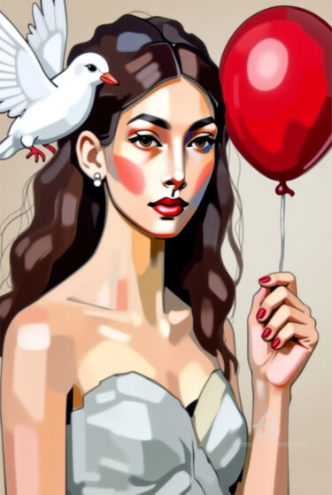 数字艺术 标题为“11-Animal and woman” 由Teresa Casas, 原创艺术品, AI生成的图像