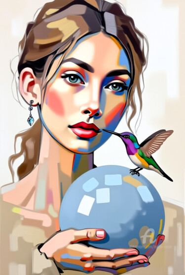 Digital Arts titled "12-Animal and woman" by Teresa Casas, Original Artwork, AI generated image