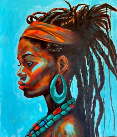 Oil painting portrait. African woman portrait. Original art Pintura titulada "Oil painting portra…" por Elena Tananaeva, Obra de arte original, Oleo