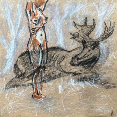 Drawing titled "a4iu / Back to the…" by Leni Smoragdova, Original Artwork, Charcoal