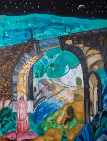 Pittura intitolato "Die Brücke" da Harry Zaft, Opera d'arte originale, Olio Montato su Pannello di legno