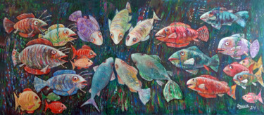 제목이 "Fish"인 미술작품 Zakir로, 원작, 기름 나무 들것 프레임에 장착됨