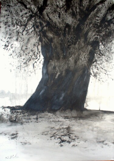 Dessin intitulée "L'arbre de vie" par Michel Colin, Œuvre d'art originale, Acrylique Monté sur Panneau de bois