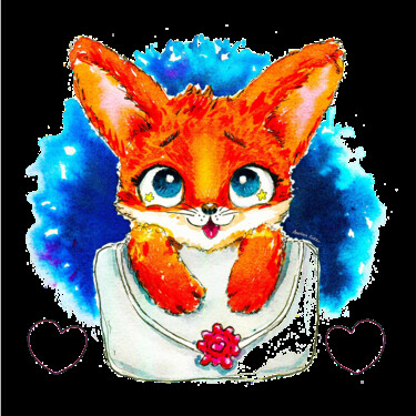 Hand-painted thank you illustration of a desert fox 「Hand-painted thank…」というタイトルの絵画 Anastasia Koklerによって, オリジナルのアートワーク, 水彩画 artwork_cat.にマウント