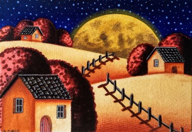 Belle nuit de pleine lune Pittura intitolato "Belle nuit de plein…" da Sabrina Riggio, Opera d'arte originale, Acquarello