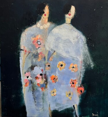Painting titled "Les robes à fleurs" by Marie Rouach, Original Artwork, Acrylic Mounted on Wood Stretcher frame