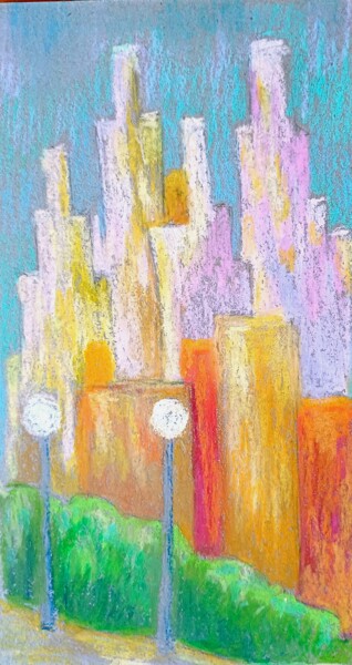 Pittura intitolato "Modern town" da Joy, Opera d'arte originale, Pastello