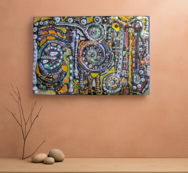 Le Tableau de commande cyberethnique 「Le Tableau de comma…」というタイトルの絵画 Kashemkaによって, オリジナルのアートワーク, キャスティング ウッドストレッチャーフレームにマウント
