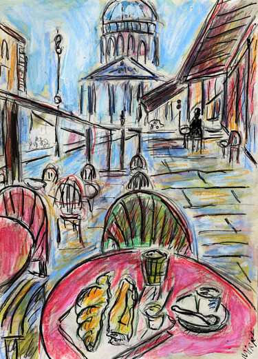 Painting titled "Café croissants Par…" by Jean Mirre, Original Artwork, Oil