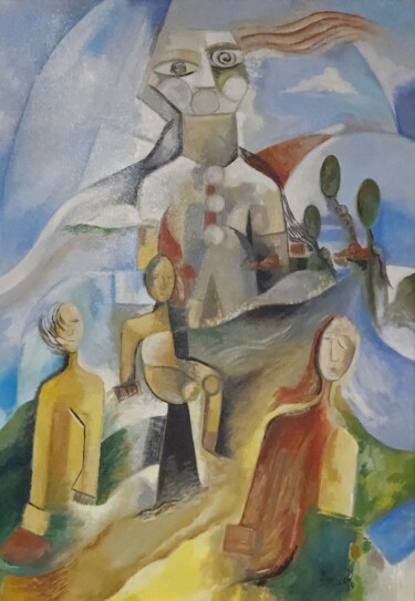 Painting titled "Moloch" by Roxana Donisanu, Original Artwork, Oil Mounted on Wood Stretcher frame