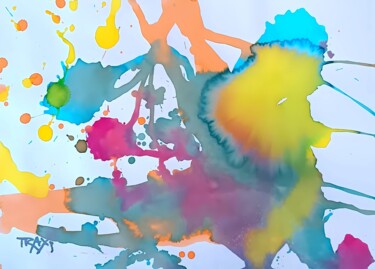 Bright Easter Abstract Watercolor Painting Color Explosion 绘画 标题为“Bright Easter Abstr…” 由Diana Dimova - Traxi, 原创艺术品, 水彩