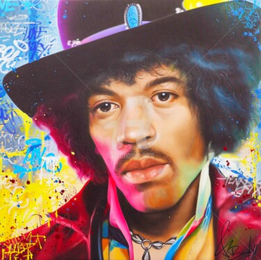 Jimi Hendrix Peinture intitulée "Jimi Hendrix" par Vincent Bardou, Œuvre d'art originale, Huile Monté sur Châssis en bois