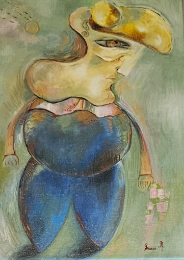 Painting titled "Portrait of a Boy" by Roxana Donisanu, Original Artwork, Oil Mounted on Wood Stretcher frame