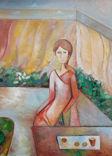 Ζωγραφική με τίτλο "Self Portrait" από Roxana Donisanu, Αυθεντικά έργα τέχνης, Λάδι Τοποθετήθηκε στο Ξύλινο φορείο σκελετό
