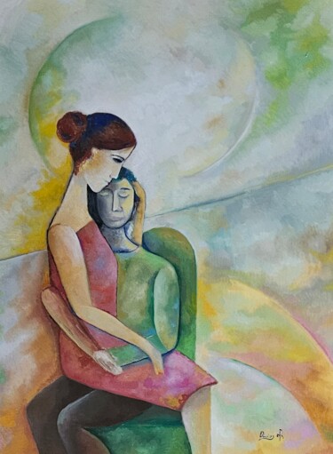Ζωγραφική με τίτλο "Tenderness" από Roxana Donisanu, Αυθεντικά έργα τέχνης, Λάδι Τοποθετήθηκε στο Ξύλινο φορείο σκελετό
