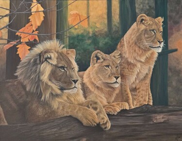 Original Handmade Acrylic Painting ''Lion's Harmony'' 80x100 Peinture intitulée "Original Handmade A…" par Denise Martens Art, Œuvre d'art originale, Acrylique