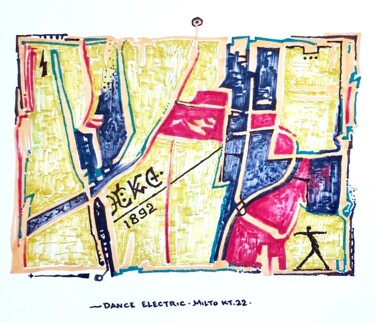 Disegno intitolato "Dance Electric" da Milto Sideris, Opera d'arte originale, Pennarello