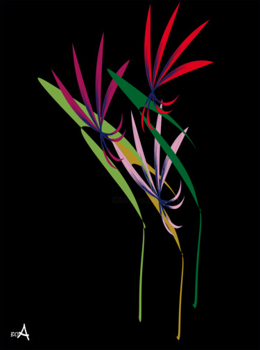 Wild flowers on a black background Digital Arts με τίτλο "Wild flowers on a b…" από Oksana Budnichenko, Αυθεντικά έργα τέχνης, Ψηφιακή ζωγραφική