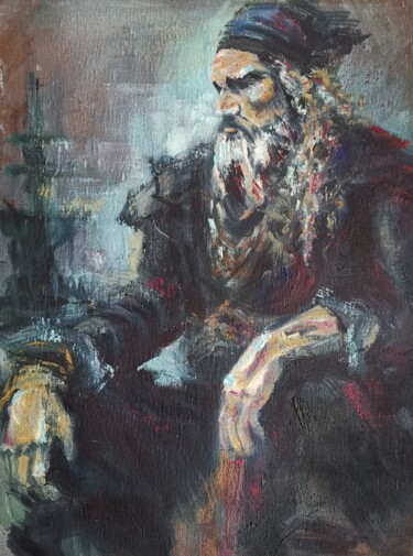 Portrait of a man, charismatic, mysterious, strong, against 绘画 标题为“Portrait of a man,…” 由Allen Light, 原创艺术品, 油