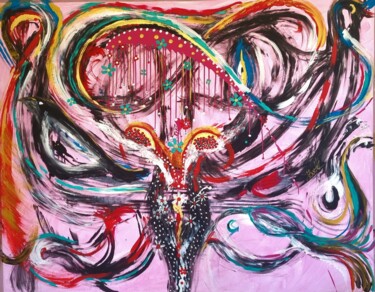 Surreal thought leaps in naive pink Pittura intitolato "Surreal thought lea…" da Elena Swetkov (Lena Zwetik), Opera d'arte originale, Acrilico