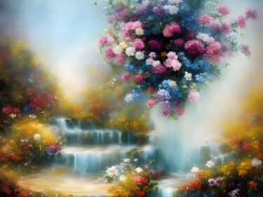 Waterfall of Light Mythology Arts numériques intitulée "Waterfall of Light…" par Meahau, Œuvre d'art originale, Image générée par l'IA