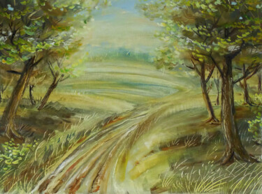 Whispers of a Serene Pathway Painting titled "Whispers of a Seren…" by Sultan Aubekerov, Original Artwork, Oil