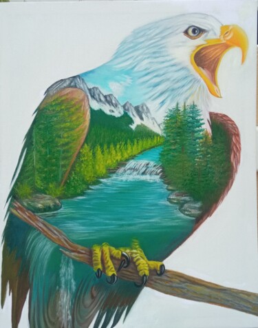 Pintura intitulada "Nel Anima, Aquila" por Efimia Cuciuc, Obras de arte originais, Óleo Montado em Armação em madeira