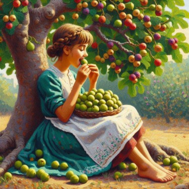 Girl Sitting Under A Fig Tree #4 제목이 "Girl Sitting Under…"인 디지털 아트 Nain Tara로, 원작, AI 생성 이미지