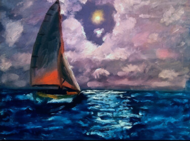 Twilight Freedom on Waves Painting titled "Twilight Freedom on…" by Sultan Aubekerov, Original Artwork, Oil
