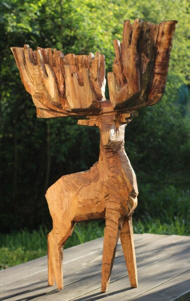 Jeleń z Szewskiej II Sculpture intitulée "Jeleń z Szewskiej II" par Alex Johanson, Œuvre d'art originale, Bois