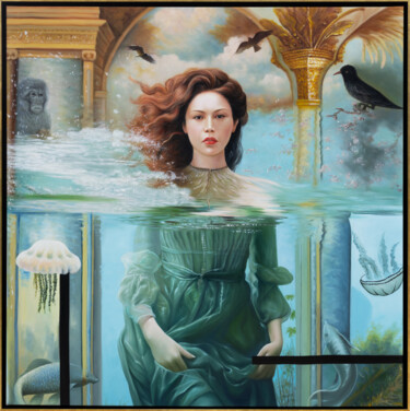 Картина под названием "Yoyo's Bath" - Jehan Legac, Подлинное произведение искусства, Масло Установлен на Деревянная рама для…