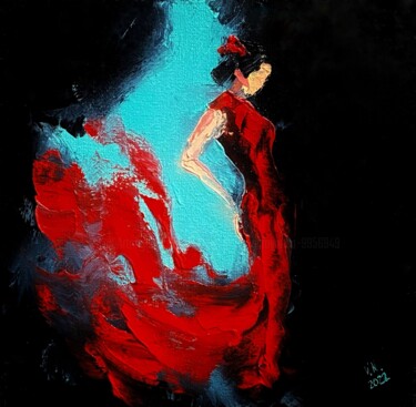 Flamenco 5 绘画 标题为“Flamenco 5” 由Volodymyr Nezdiimynoha, 原创艺术品, 油 安装在木质担架架上