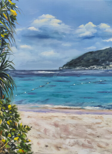 Painting titled "Tranquil Coastal Se…" by Sultan Aubekerov, Original Artwork, Acrylic