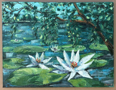 Peinture intitulée "Water lilies" par Vladilena Abkadirova, Œuvre d'art originale, Huile Monté sur Châssis en bois
