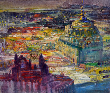 Картина под названием "Night city" - Sergei Lisitsyn, Подлинное произведение искусства, Масло Установлен на картон