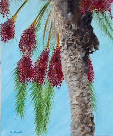 Painting titled "Date palm" by Ali Ahmadi, Original Artwork, Acrylic Mounted on Wood Stretcher frame