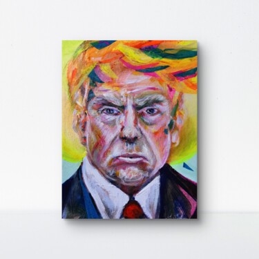 Explosive Trump Portrait – Satirical Mixed Media Art 绘画 标题为“Explosive Trump Por…” 由Aloosan, 原创艺术品, 丙烯 安装在木质担架架上
