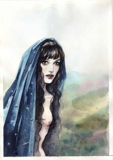 The Dark Madonna Ζωγραφική με τίτλο "The Dark Madonna" από Leyla Zhunus, Αυθεντικά έργα τέχνης, Ακουαρέλα