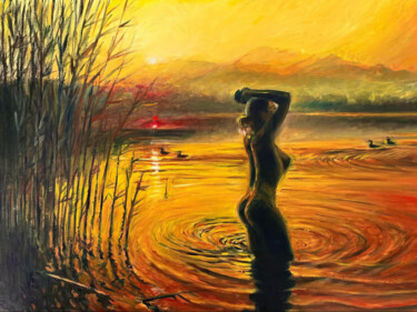 Painting titled "Serenity at Sunset" by Sultan Aubekerov, Original Artwork, Oil