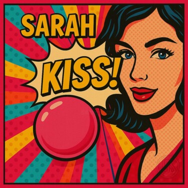 Schilderij getiteld "Sarah Red Kiss" door Ds 26, Origineel Kunstwerk, Digitaal Schilderwerk