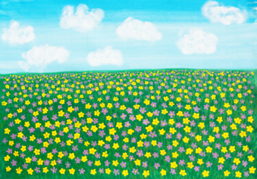 Spring meadow with purple and yellow flowers Schilderij getiteld "Spring meadow with…" door Irina Afonskaya, Origineel Kunstwerk, Acryl