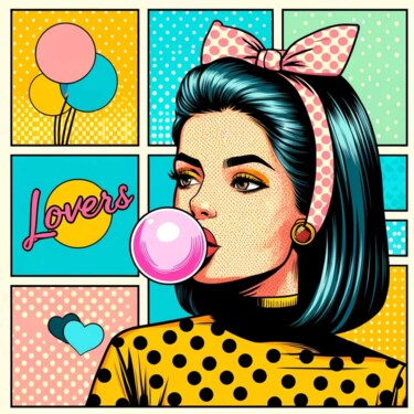 绘画 标题为“Pop BubbleGum Girl” 由Ds 26, 原创艺术品, 数字油画