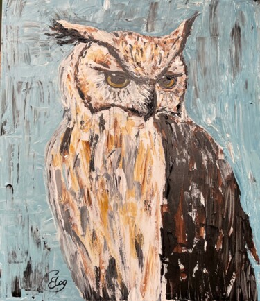 Painting titled "Owl" by Lena Logart, Original Artwork, Acrylic Mounted on Wood Stretcher frame