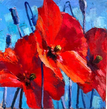 Coquelicots. Peinture à l'huile Malarstwo zatytułowany „Coquelicots. Peintu…” autorstwa Elena Recondo, Oryginalna praca, Olej Zamontowany na Drewniana rama…