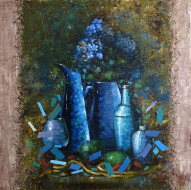 绘画 标题为“Seven Shades of Blue” 由Svetlana Petruša, 原创艺术品, 油 安装在木质担架架上