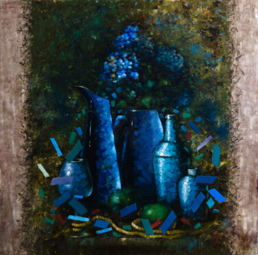 绘画 标题为“Seven Shades of Blue” 由Svetlana Petruša, 原创艺术品, 油 安装在木质担架架上