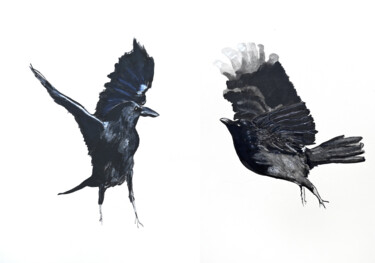 Diptyque Corbeaux Dessin A Σχέδιο με τίτλο "Diptyque Corbeaux D…" από Aurelien Franck, Αυθεντικά έργα τέχνης, Μελάνι