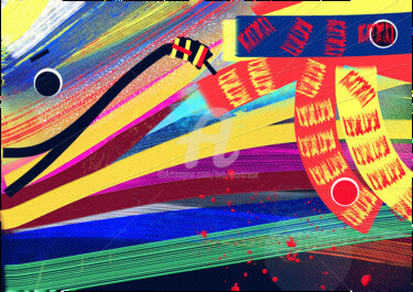 Digitale Kunst getiteld "FISH RETURN" door Tira Montrese, Origineel Kunstwerk, Digitaal Schilderwerk Gemonteerd op Frame voo…
