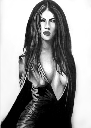 Zeichnungen mit dem Titel "Megan Fox" von Jerzy Jaworski, Original-Kunstwerk, Bleistift
