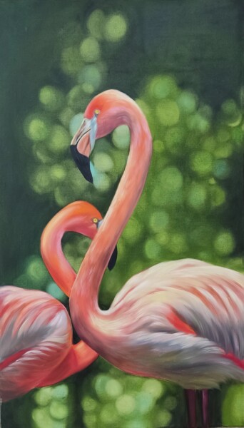 Pink flamingos 绘画 标题为“Pink flamingos” 由Алёна Данкова, 原创艺术品, 油